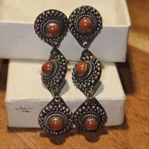 Vintage Sterling Silver Southwestern Red Earrings